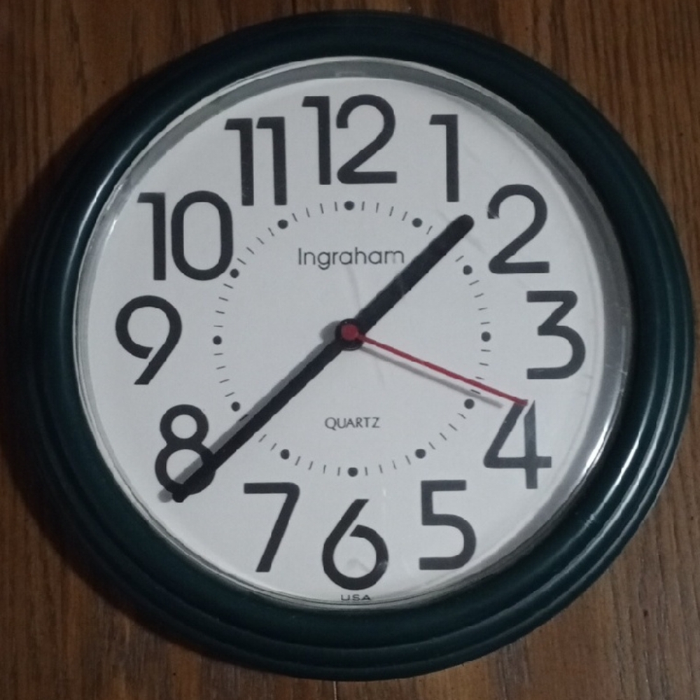 Vintage Ingraham Green and White Wall Clock with Bold Numbers